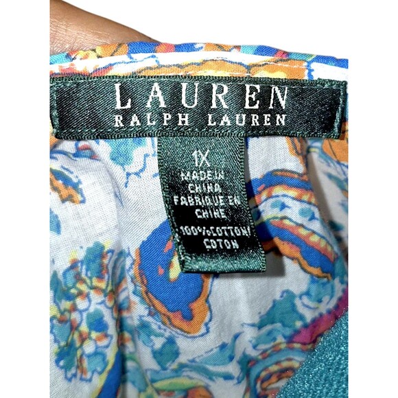 Lauren Ralph Lauren Shirt Blouse Womens 2X Blue Paisley Casual Floral 3/4 Sleeve - Picture 2 of 6
